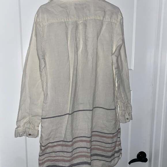 TAHARI 100% LINEN SHIRTDRESS Offwhite SZ large - Picture 4 of 4